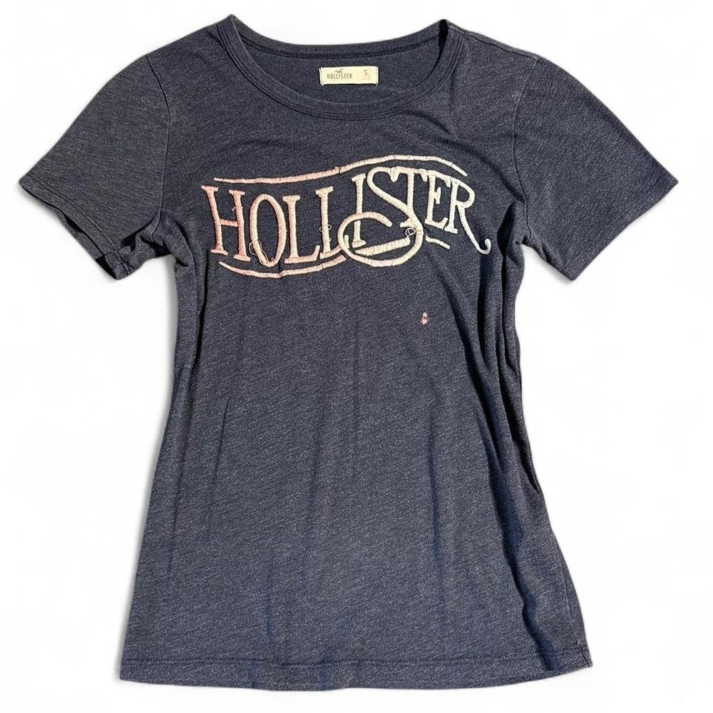 Y2K Navy Blue Hollister Embroidered Logo Baby Tee Small Light Marks